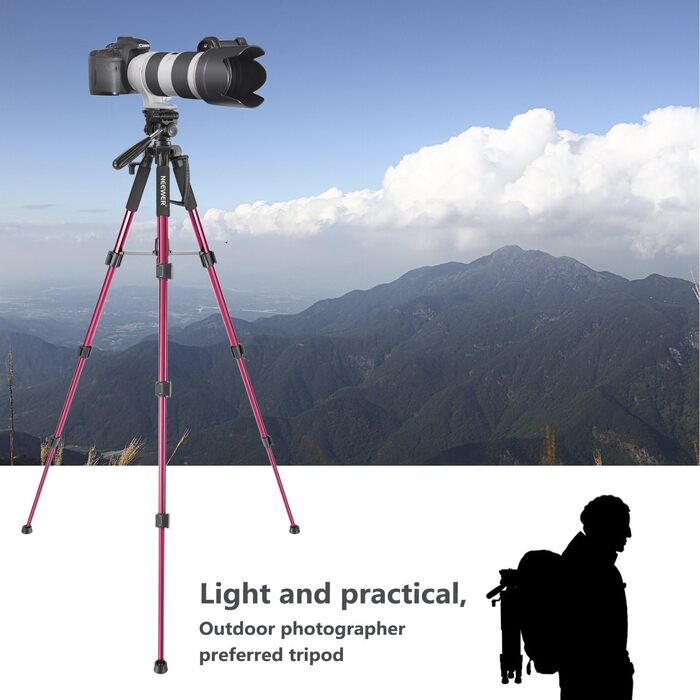 Штатив для камери Neewer 142 см з алюмінієвого сплаву, з кульковою головкою, для Canon, Nikon, Sony DSLR, DV, відеокамер, до 4 кг (SAB234), червоний