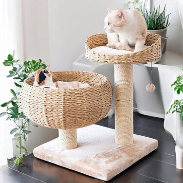 Kratzbaum Banana Leaf with Natural Sisal – 55 cm Cat Tower with 8 cm Thick Sisal Post, Incl. Soft Wool Cushion – Insect and mold resistant, robust & easy to care for