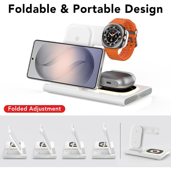 Бездротова зарядка 3-в-1 Samsung: для Galaxy S26/S25/S24/S23, Z Flip/Fold, Galaxy Watch Ultra/8/7/6/5/4, Buds (Біла)