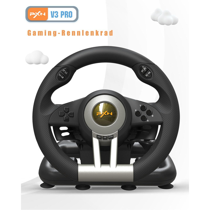 PXN V3 Pro - Геймерське кермо з педалями для ПК, PS4, PS3, Xbox, Nintendo Switch (180°, вібрація, перемикач)