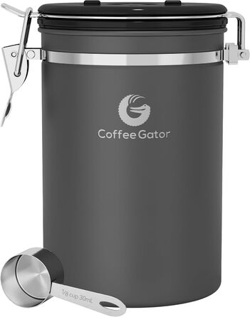 Кавова банка Coffee Gator з CO2 клапаном та дозатором, сірий колір, великий розмір