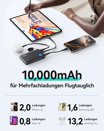 Power Bank INIU 10000mAh 45W USB-C PD3.0 з ліхтариком, бежевий - Зовнішній акумулятор для iPhone, Samsung, iPad