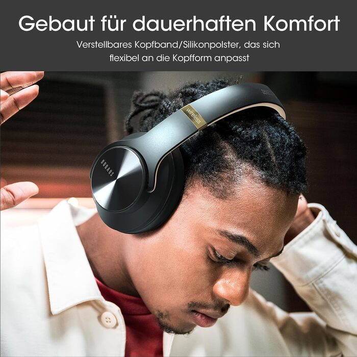 DOQAUS Bluetooth навушники Over-Ear з триманням заряду до 90 годин, 3 режими EQ, HiFi стерео, складні, з мікрофоном, м'які амбушури для подорожей/офісу/телефону/ПК/ноутбуків (Асфальтово-сірий)