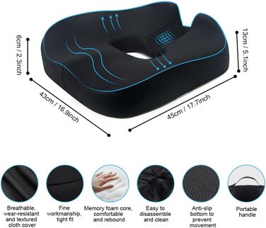 Ортопедичний офісний стілець JARAGAR з подушкою для сидіння з Memory Foam для полегшення болю в куприку та хребті, дихаючий поролон