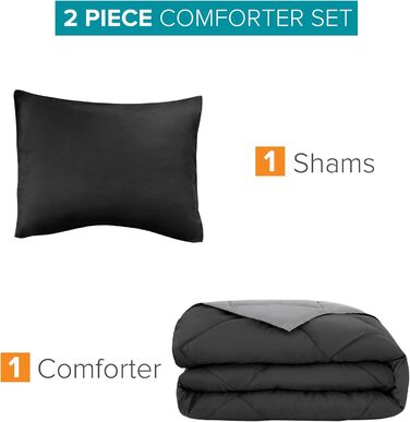 Комплект постільної білизни Comfort Spaces Vixie з декор. стеганим малюнком, чорно-сірий, Twin/Twin XL