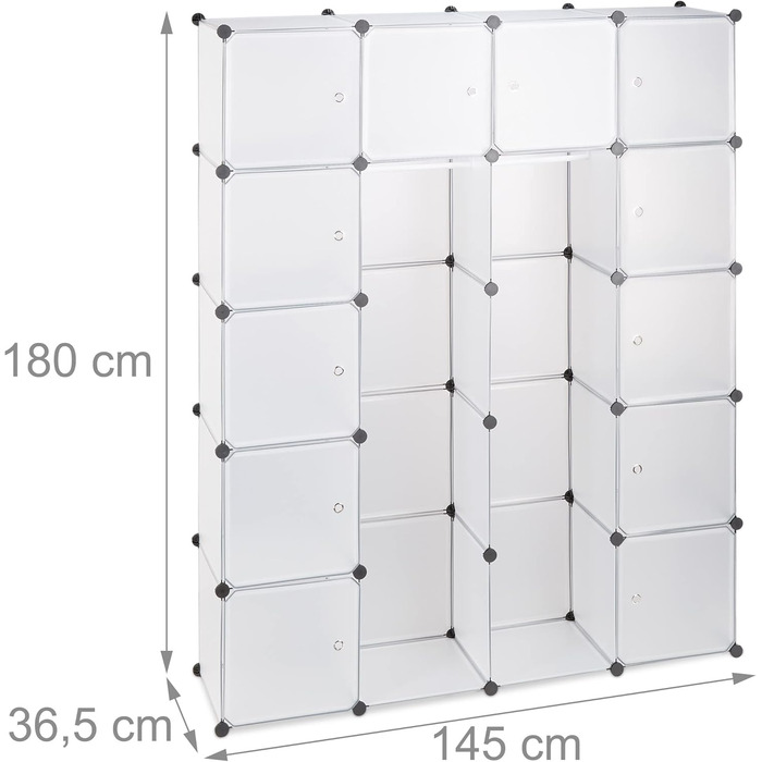 Relaxdays Clothes Rack System with 2 Clothes Rails, Wardrobe with 14 Compartments, Plastic Shelf System (Transparent)