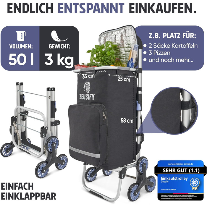 Складаний візок для покупок Hackenporsche з великим холодильним відсіком, 50 л, з колесами, водонепроникний, чорний