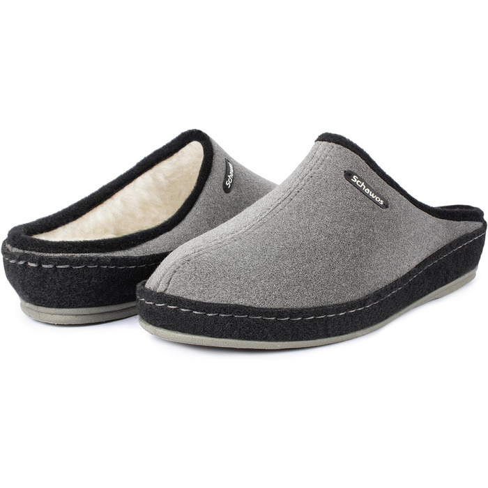 Чоловічі фетрові домашні тапочки Schawos 6030, теплі, з підкладкою з вовни, з устілкою, неслизька підошва (45 EU, Антрацит 10w)