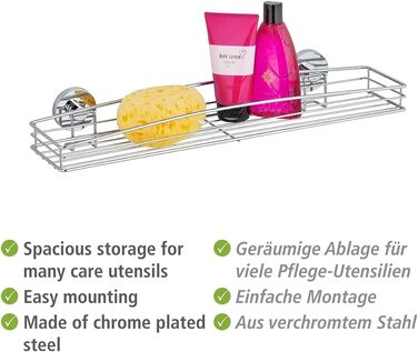 WENKO Vacuum-Loc Wand Maxiablage Milazzo, Bathroom Shelf in Wire Basket Design, Mounting without Drilling, Chrome-plated Metal, 51 x 8 x 15 cm