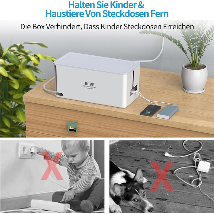 Блок розеток BEVA з прихованими роз'ємами, 3680W/16A, захист від перенапруги 1050J, 6 розеток + 3 USB-A + 1 USB-C (15W), з вимикачем, білий, 2м кабель