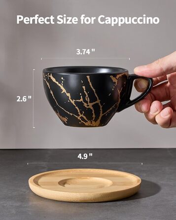 Набір кавових чашок капучіно Home Decor, 4 шт., 220 мл, з металевим підставкою, чорний та білий