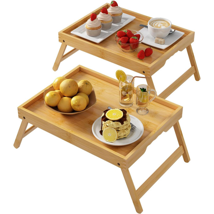 Столик-поднос Youpehom з бамбука, розкладні ніжки, для сніданку в ліжку, кухні, софи, лаптопу, 2 шт, білий