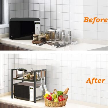 Підставка для мікрохвильової печі Todeco, 2-ярусна, чорна, з 6 гачками, регульована (36-60) x 36 x 44 см, до 25 кг