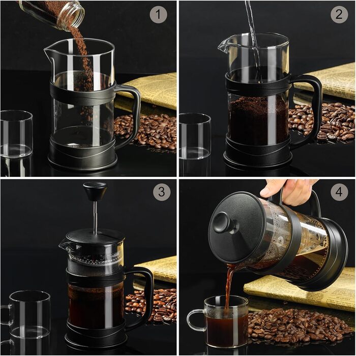 Френч-прес ParaCity з нержавіючої сталі та термостійкого скла, 1000 мл - для холодної заварки та як подарунок