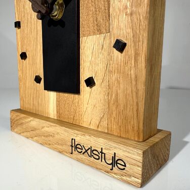 FLEXISTYLE Modern Stand Clock Small Made of Oak Wood Living Room Bathroom, Schwarz/Oak, Black (Style 11)
