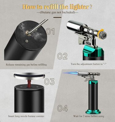 Газовий пальник для кухні Küchenbrenner: потужний Jet-полум'я, заправний бутаном, для крем-брюле, паяння (без бутану), чорний Wb009