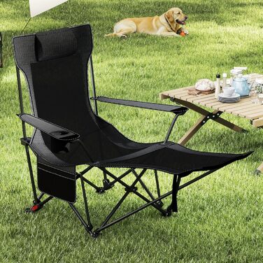 Крісло для кемпінгу та риболовлі Costway з підставкою для ніг, регульованою спинкою, підголівником, тримачем для напоїв та бічною кишенею (Сірий)