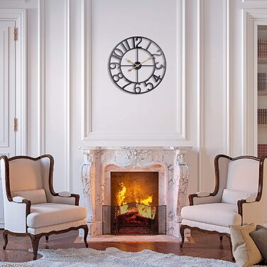 Large European-Style Industrial Vintage Wall Clock with Roman Numerals, Silent No Ticking Sounds Metal Wall Clock, Decorative Wall Clock for Living Room, Kitchen, Bedroom - (Black Arabic, 76cm)