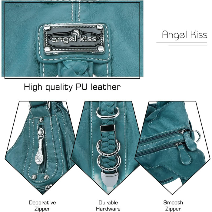 Сумка жіноча Angel Kiss Hobo з PU шкіри блакитно-зеленого кольору з багатьма відділеннями