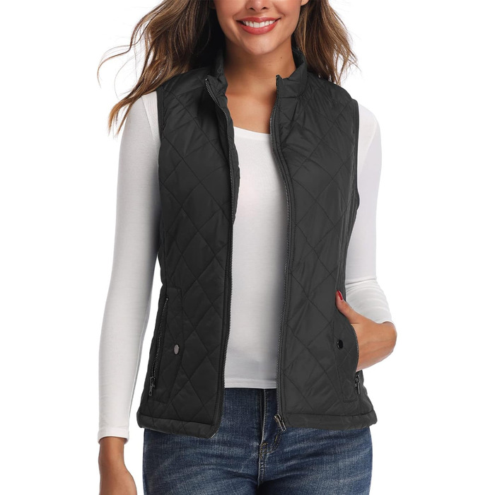 Жіноча жилетка LONGKING легка з коміром, степна безрукавка з блискавкою, чорна