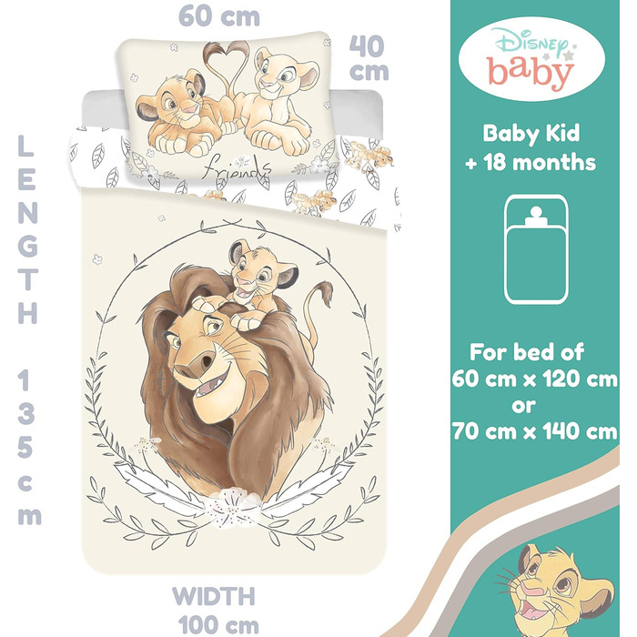 Комплект постільної білизни Disney для малюків, 2 шт., 100 x 135 см, 100% бавовна, Simba Mufasa
