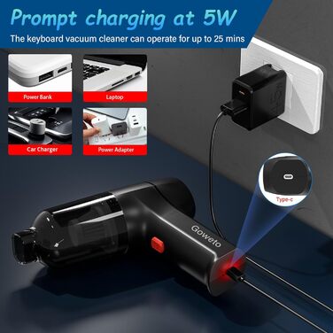 Електричний пилосос для повітря - 500W, 5.74oz, комплект для чищення ПК, ноутбука, авто, офісних пристроїв (чорний)