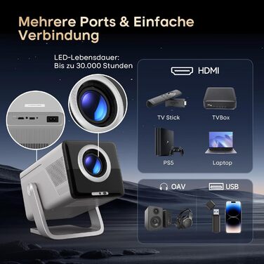 Magcubic Mini Beamer 4K/8K: Портативний проєктор з Android 14, WiFi 6, Bluetooth 5.4, Автофокус, Автоматична корекція трапеції, 180° поворот, 5W динамік, 800ANSI, HY350MAX