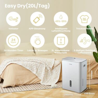 Зволожувач повітря Comfee 30л/24г, для квартири, ванної кімнати та підвалу, з таймером та іонізатором