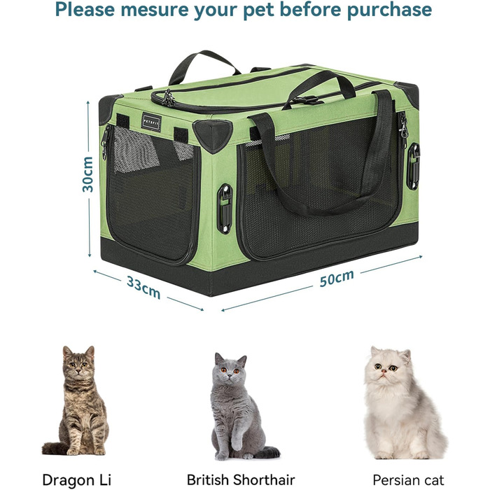 Транспортна переноска для собак та котів Petsfit, складана, для подорожей та авто, XS, зелена