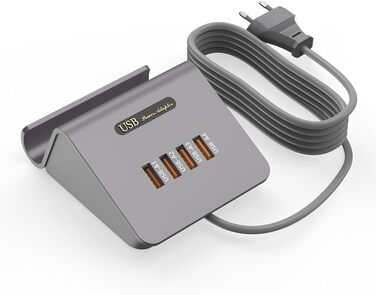 Багатопортова USB зарядка POANES 25W: 4 порти для iPhone, Samsung, LG, Huawei та інших пристроїв (Чорний/Сірий)