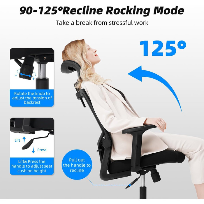 Ергономічне офісне крісло Daccormax з регульованою підтримкою голови та попереку, сітчасте, до 150 кг, темно-сіре