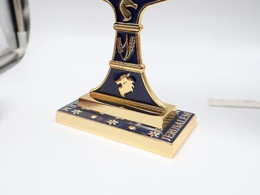 Традиційна менора Єрусалим з 7 гілками, емаль, 12 колін Ізраїлю, підсвічник 27,4 см, золото-синя
