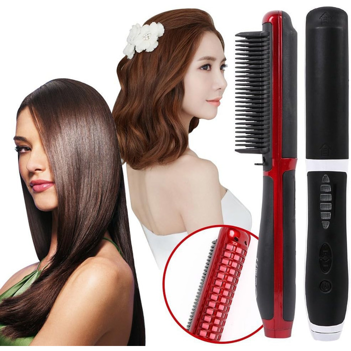 Випрямляч для волосся Pro-Ion: щітка для випрямлення волосся, анти-опік, стилінг (червоний)