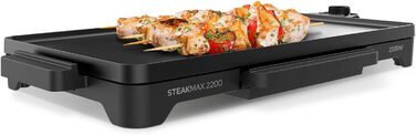 Тaurus Steakmax 2200 – гриль-плита з антипригарним покриттям, без PFOA, 2200 Вт, велика поверхня 49 x 27 см, легке очищення, збірна миска для жиру, протиковзкі ніжки, Чорний колір