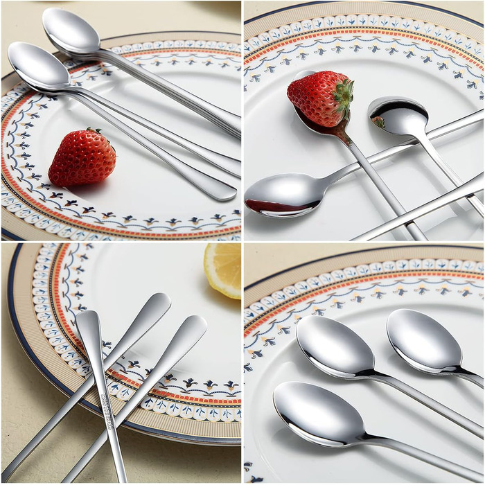 Набір ложок HOMQUEN (8 шт.) з довгим руків'ям: кавові, для коктейлів, чайні, з нержавіючої сталі (сріблясті)