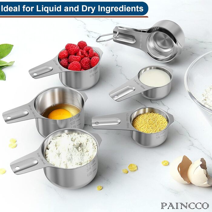 Paincco Measuring Cups & Spoons Set, 21 Pieces, including 7 stackable and nestable measuring cups, 9 measuring spoons & 5 mini measuring spoons, for dry and liquid ingredients