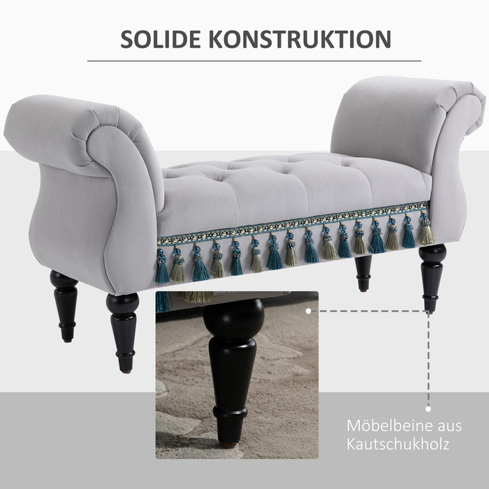 HOMCOM Bench, upholstered bench, ottoman, wooden bench made of polyester, rubber foam, grey, 117x40x58cm for living room & bedroom
