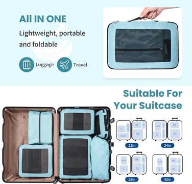 Органайзери для валізи компресійні, 6 шт., сітчасті, м'ятного кольору - Розділювачі для подорожей