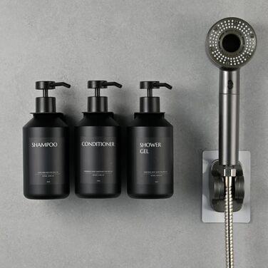 3 шт. дозатори для мила настінне кріплення, 500 мл, дозатори для шампуню та гелю для душу, чорний колір, без свердління, для кухні та ванної кімнати