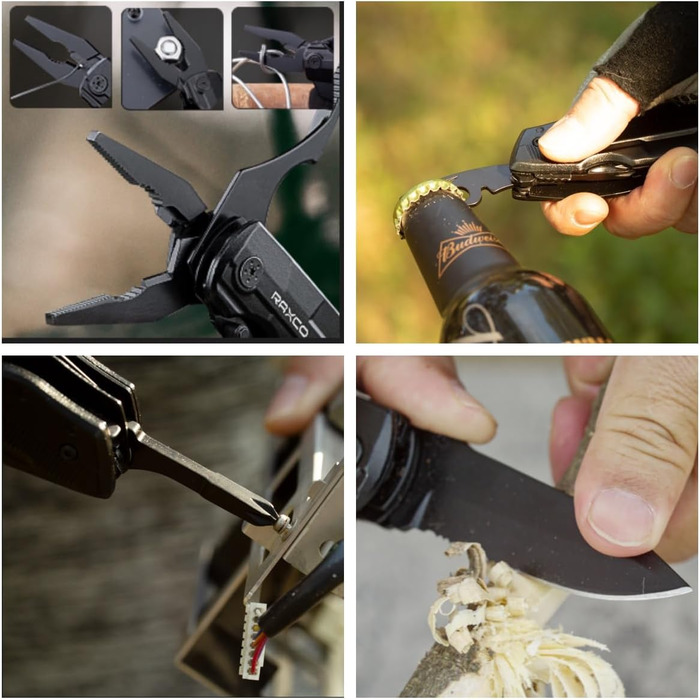 Мультитул RAXCO 18-в-1: компактний інструмент для виживання на природі (затискач, ніж, відкривачка, викрутка) для полювання та риболовлі, чорний