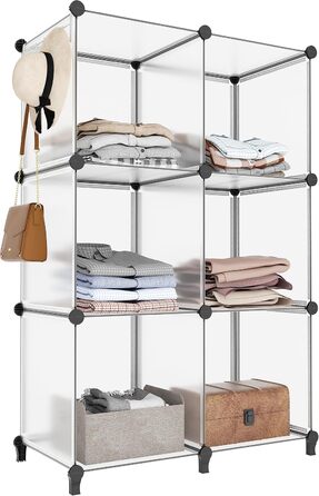 Wardrobe, Portable Shelving System, Plastic Closet with 2 Clothes Rods, Bedroom Wardrobe Closet White for Bedroom