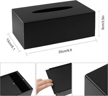 NIXRET Cosmetic Tissue Box 25 * 13 * 9 cm Acrylic Tissue Dispenser, Tissue Box with Magnetic Cover for Dining Room, Bathroom, Bedroom, Car, Office, Matte Black