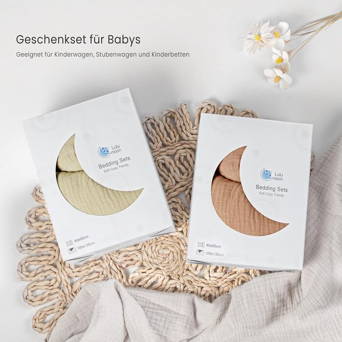 Постільна білизна для дитячого ліжечка Lulumoon з мусліну 100x135: комплект простирадла 100x135 + наволочка 40x60 см з бавовни Oeko-TEX Standard – легка та комфортна постільна білизна для малюків та дітей (муслін-колір, 100x135 см + 40x60 см)