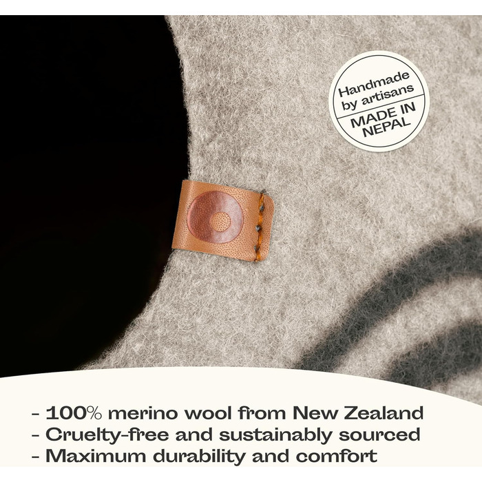 Ліжко для котів Meowfia з мериносової вовни - ручне філцування, екологічне, м'яке, тепле взимку та прохолодне влітку, стильний дизайн, сірий світлий колір, розмір M