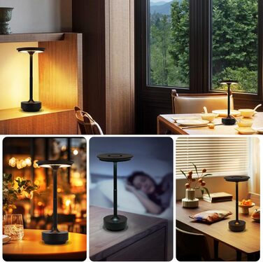 Бездротова настільна лампа - LED лампа на акумуляторі, торшери з сенсорним керуванням, диммуванням, USB зарядкою, 2 шт. (1 шт., чорний)