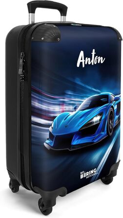 Дитячий валіза-роликовий колірний з ініціалами та іменем, 55x40x20см - валіза для ручної поклажі, валіза для хлопчиків, легкий, з принтом 'Ренн-авто'