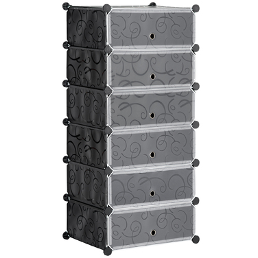 HOMCOM Shoe Rack Storage Box DIY Stackable Shelf for 6 Pairs of Shoes, Plastic/Steel, Black+White, 49x36.5x108cm | Aosom