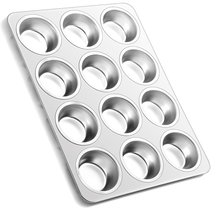 Joyfair Muffin Tin, Stainless Steel Muffin Pan for 12 Muffins, Muffin Baking Pans 35 x 27cm, Muffin Baking Pan for Cupcakes, Brownies, Pudding, Cake, Non-Toxic & Healthy, Oven & Dishwasher Safe