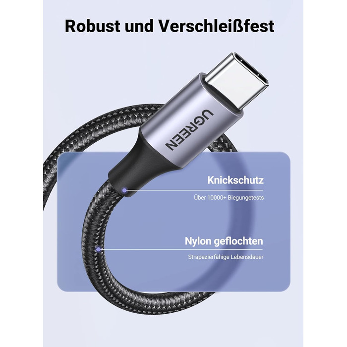 Кабель USB-C UGREEN 2 шт. (2M + 0.5M) нейлонова обплітання, сумісний з Samsung Galaxy S24 Ultra, S23, S22, iPhone 15 Pro, Pro Max