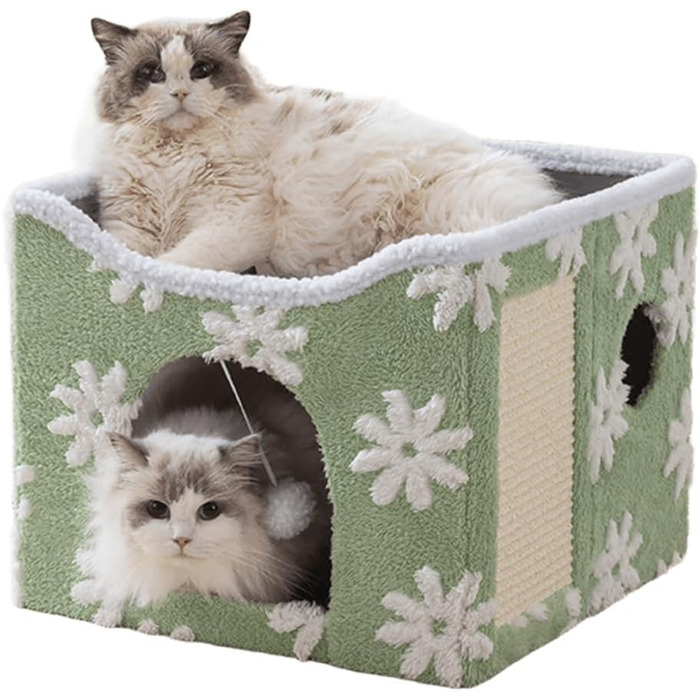 Кігтеточка-будиночок ERNAN для котів з ігровим м'ячиком (зелений, S)